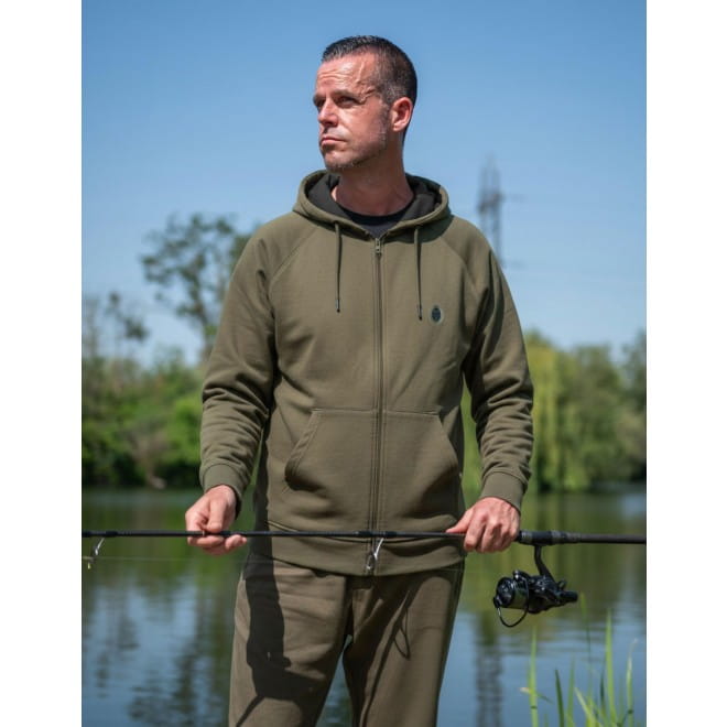 Fox Collection Zipped Hoody Green S, Hoodie, Kapuzenpullover, Olive, Fleecestoff, Angeln