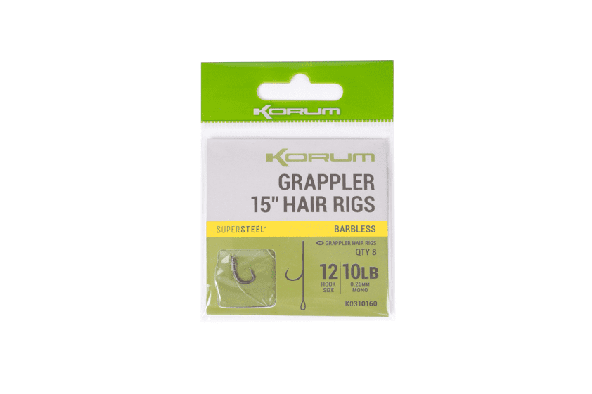 Korum Grappler Hair Rigs 15" Gr 10 0,28mm 8 Stück, grappler, hair rigs, 15", steel, barbless