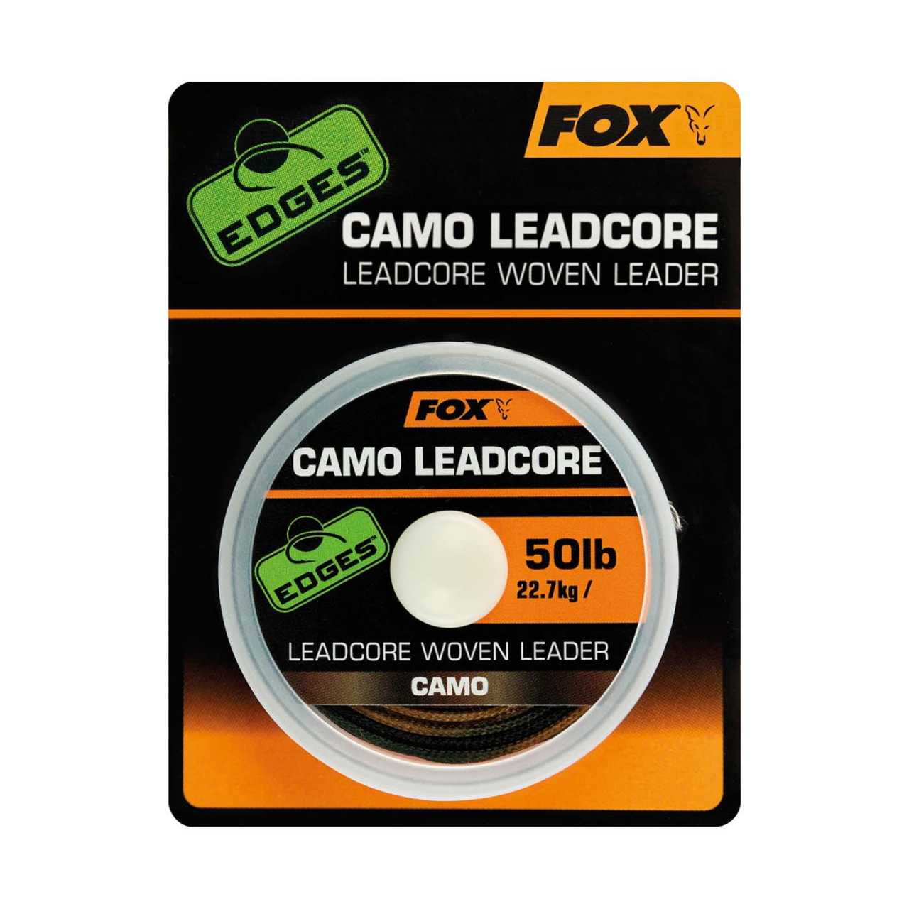 Fox Naturals Leadcore 25m – Tresse Plombée 50 Lbs (22,7 Kg) Pour Pêche à La Carpe, Teinte Vert Foncé Discret, Résiste à L'abrasion